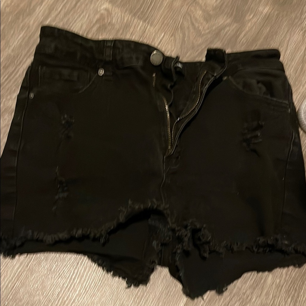 Black Distressed Jean Shorts with Frayed Hem